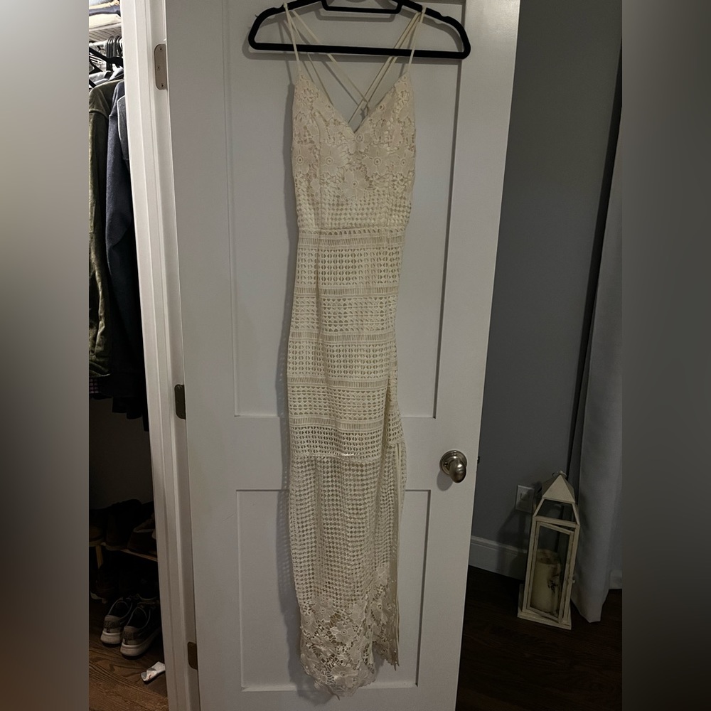 White crochet maxi dress